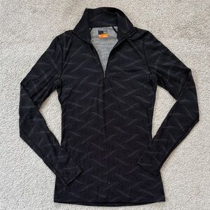 Icebreaker Merino 200 Half-Zip Long Sleeve Base Layer Shirt Black Print SzS